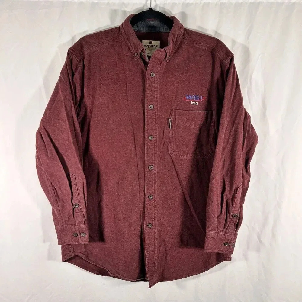 Woolrich Shirt Men's Medium Ruby Heather 100% Cotton Button Up WSI Iraq